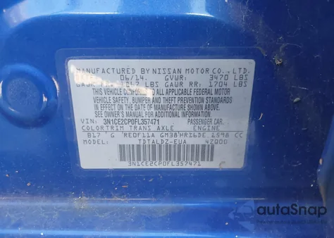 2015 Nissan Versa Note Sv z USA, uszkodzony, nr VIN 3N1CE2CP0FL357471